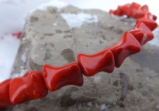Howlite (Red)  PInch/Twist Shape   *approx 12 x 14 mm size - Mhai O' Mhai Beads
 - 1