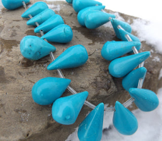 Howlite (Dyed to resemble Turquoise)  Drop with side Side Hole  *approx 15 x 27 mm size - Mhai O' Mhai Beads
 - 1