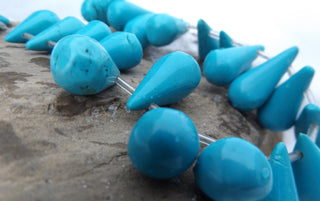 Howlite (Dyed to resemble Turquoise)  Drop with side Side Hole  *approx 15 x 27 mm size - Mhai O' Mhai Beads
 - 2