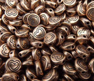 Tibetan Style Metal Beads.  Flat Round with Heart (Red Copper Color),  *Packed 50 - Mhai O' Mhai Beads
 - 2