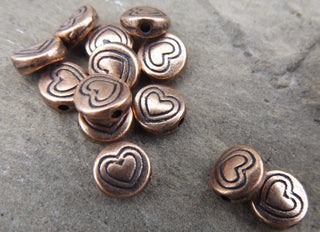 Tibetan Style Metal Beads.  Flat Round with Heart (Red Copper Color),  *Packed 50 - Mhai O' Mhai Beads
 - 3