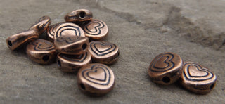 Tibetan Style Metal Beads.  Flat Round with Heart (Red Copper Color),  *Packed 50 - Mhai O' Mhai Beads
 - 4