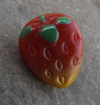 Button (Czech Glass)  Strawberry  15 x 12 mm Diam (sold individually) - Mhai O' Mhai Beads
 - 1