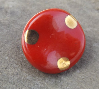 Button (Czech Glass)  Red with Gold Dots  14mm Diam (sold individually) - Mhai O' Mhai Beads
 - 1