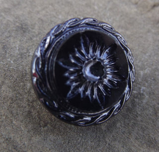 Button (Czech Glass) Black and Violet Star  14 mm Diam (sold individually) - Mhai O' Mhai Beads
 - 1