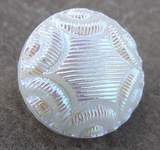 Button (Czech Glass)  White with AB Finish.  15mm Diam. (sold individually) - Mhai O' Mhai Beads
 - 1