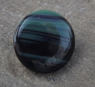 Button (Czech Glass)  Green & Black Stripes.  13 mm Diam. (sold individually) - Mhai O' Mhai Beads
 - 1