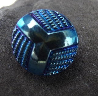 Button (Czech Glass)  Irredescant Blue.  12 mm Diam. (sold individually) - Mhai O' Mhai Beads
 - 2