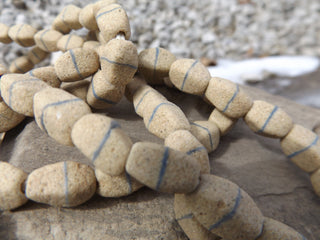 Sand Cast African Recycled Barrel Diamondesque Shape  (Tan with Grey Band ) * 5 Beads - Mhai O' Mhai Beads
 - 1