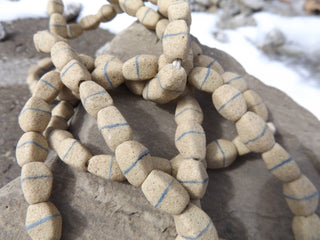 Sand Cast African Recycled Barrel Diamondesque Shape  (Tan with Grey Band ) * 5 Beads - Mhai O' Mhai Beads
 - 2