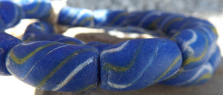 Sand Cast African Recycled Glass ( Navy Blue with White and yellow swirl's)   *3 Beads - Mhai O' Mhai Beads
 - 2