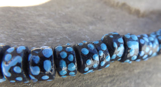 Krobo African Recycled Glass Rondelle Beads (Black with Blue Dots) *10 Beads - Mhai O' Mhai Beads
 - 2