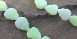 Czech Fire  Glass LEAF Beads in Spring Green and Creamy White  *25 Beads - Mhai O' Mhai Beads
 - 2