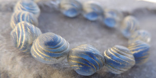 Czech  Glass Beads (bean shape) in Sea Blue with Gold Stripe AB *15 Beads - Mhai O' Mhai Beads
 - 1