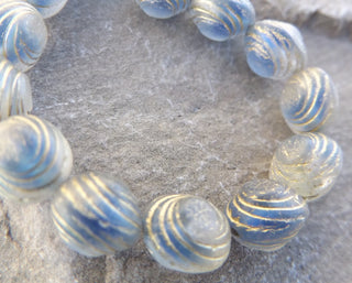 Czech  Glass Beads (bean shape) in Sea Blue with Gold Stripe AB *15 Beads - Mhai O' Mhai Beads
 - 2