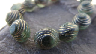 Czech  Glass Beads (bean shape) in Deepest Green with Gold Stripe AB *15 Beads - Mhai O' Mhai Beads
 - 1