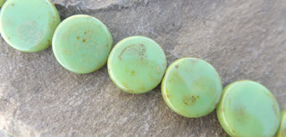 Czech  Glass Beads (Coin) in Muted Spring Green  *9 Beads - Mhai O' Mhai Beads
 - 2