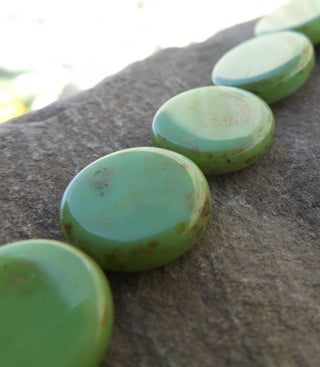 Czech  Glass Beads (Coin) in Muted Spring Green  *9 Beads - Mhai O' Mhai Beads
 - 1