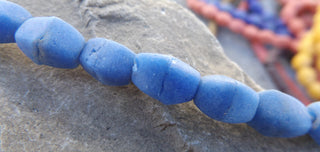 Sand Cast African Recycled Barrel Diamondesque Shape  (Blue ) * 5 Beads - Mhai O' Mhai Beads
 - 2