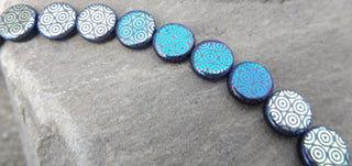 Czech Glass Beads (Electroplated Pattern on Black Coin Shape)  *10 Beads - Mhai O' Mhai Beads
 - 1