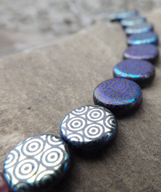 Czech Glass Beads (Electroplated Pattern on Black Coin Shape)  *10 Beads - Mhai O' Mhai Beads
 - 2