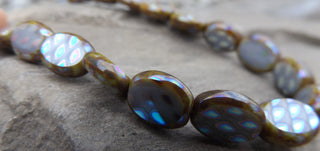 Czech Glass Oval Square (Natural Edge, Smoky Blue with Metallic Pattern) 9 x 10mm *10 Beads - Mhai O' Mhai Beads
 - 2