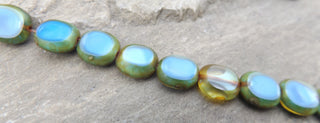 Czech Glass Oval Square (Teal and Tan Edging) 9 x 8 mm *12 Beads - Mhai O' Mhai Beads
 - 2