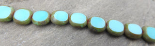 Czech Glass Oval Square (Teal and Tan Edging) 9 x 8 mm *12 Beads - Mhai O' Mhai Beads
 - 1