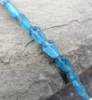 Czech Tulip Glass Beads (Teal Blue with AB Finish)  *22 Beads - Mhai O' Mhai Beads
 - 1