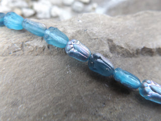 Czech Tulip Glass Beads (Teal Blue with AB Finish)  *22 Beads - Mhai O' Mhai Beads
 - 2