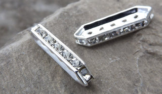 Metal 5 Strand Spacer with (Grade A) Rhinestones * Silver Color  (packed 2) 17 x 4 mm. - Mhai O' Mhai Beads
 - 3