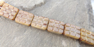 Czech Table Cut Glass Beads (Rectangle) *HoneyComb inTan  15 x 10 mm (12 Beads) - Mhai O' Mhai Beads
 - 1