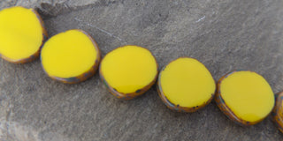 Czech  Table Cut Glass Beads *Yellow with Tan Side  15 x 14mm  (8beads) - Mhai O' Mhai Beads
 - 1