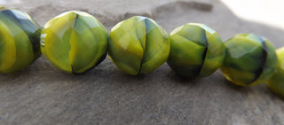 Czech Glass Fire Polish Beads (Green/ Yellow) 13 x 15 mm  (7 Beads) - Mhai O' Mhai Beads
 - 2