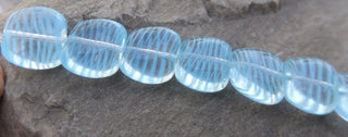 Czech Glass Puff Beads (Ice Blue Stripes) 15 x 12mm  (8 Beads) - Mhai O' Mhai Beads
 - 1