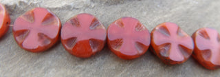 Czech Glass Coin Beads (Red Pattern) 14mm Diam.  (7 Beads) - Mhai O' Mhai Beads
 - 1