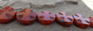 Czech Glass Coin Beads (Red Pattern) 14mm Diam.  (7 Beads) - Mhai O' Mhai Beads
 - 2