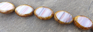 Czech Table Cut Glass Beads (Oval) *Slices of Pinks with Tan  15 x 10 mm (8 Beads) - Mhai O' Mhai Beads
 - 1