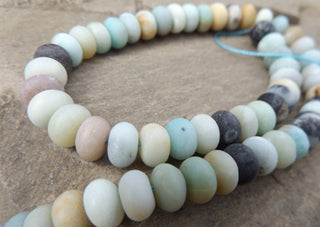 Amazonite FROSTED RONDELLES - 8 x 4mm  (16" strands) - Mhai O' Mhai Beads
