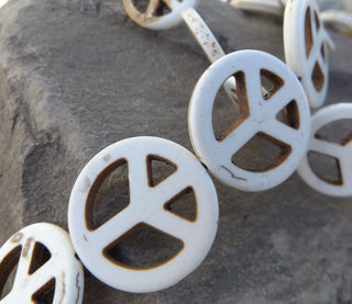Howlite Peace Symbols (Cream Color)  (16 inch Strand)  *See drop down for size options - Mhai O' Mhai Beads
 - 3