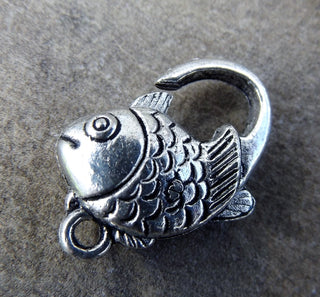 Clasp (Lobster Claw Style)  FISH (Antique Silver Color Metal) 20 x 12 x 6mm *PACKED 3 Clasps - Mhai O' Mhai Beads
 - 1