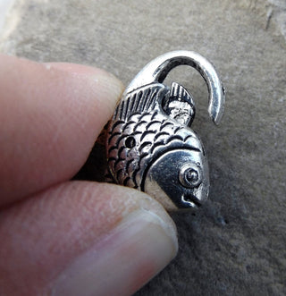 Clasp (Lobster Claw Style)  FISH (Antique Silver Color Metal) 20 x 12 x 6mm *PACKED 3 Clasps - Mhai O' Mhai Beads
 - 3