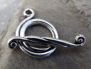 Clasp (Toggle Style) Swirly Toggle and Clasp  (Antique Silver Color) 25 x 18 mm x 2.5mm *PACKED 3 Clasps - Mhai O' Mhai Beads
 - 1