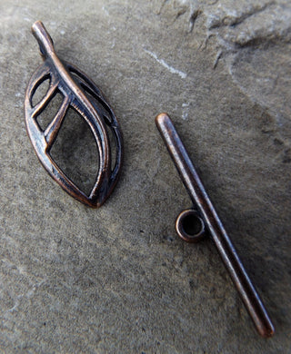 Clasp (Toggle Style)  Smal Leaf  (Antique Deep Copper Color Metal) 23x11.5x3mm, Hole: 1~2mm *PACKED 3 Clasps - Mhai O' Mhai Beads
 - 3