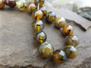 Agate (12 mm Size Rounds) Dragons Vein in Green (16" strand) - Mhai O' Mhai Beads
 - 1
