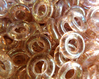 Czech Glass Donuts *Sunshine Rose Taupe (9 mm Size  Hole 4mm)  (also called Crystal Red Terra Cotta in New Connections) - Mhai O' Mhai Beads
