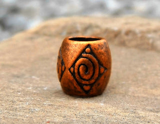 Metal Bead (Antique Copper Color)  Barrel Style with Design.  Larger 5mm hole (10 x 8mm)  Packed 20 Beads - Mhai O' Mhai Beads
 - 1