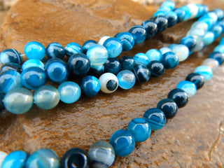 Agate (Teal Color.  Natural Stripes) 6mm Rounds.  15" Strand.  Approx 62 beads. - Mhai O' Mhai Beads
 - 1