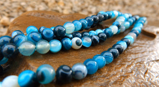 Agate (Teal Color.  Natural Stripes) 6mm Rounds.  15" Strand.  Approx 62 beads. - Mhai O' Mhai Beads
 - 2