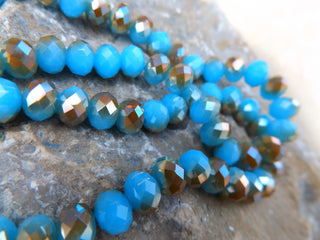 Electroplated Glass Beads, (Sky Blue), Faceted, Rondelle, 8x6.5mm, Hole: 1mm